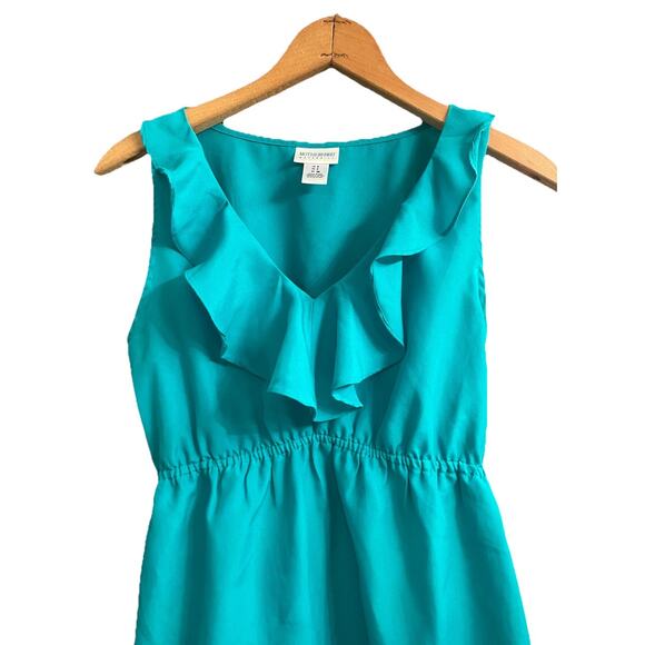 Motherhood Maternity Teal Ruffle Tank Top Size S Elastic Waist No Belt - Picture 2 of 5